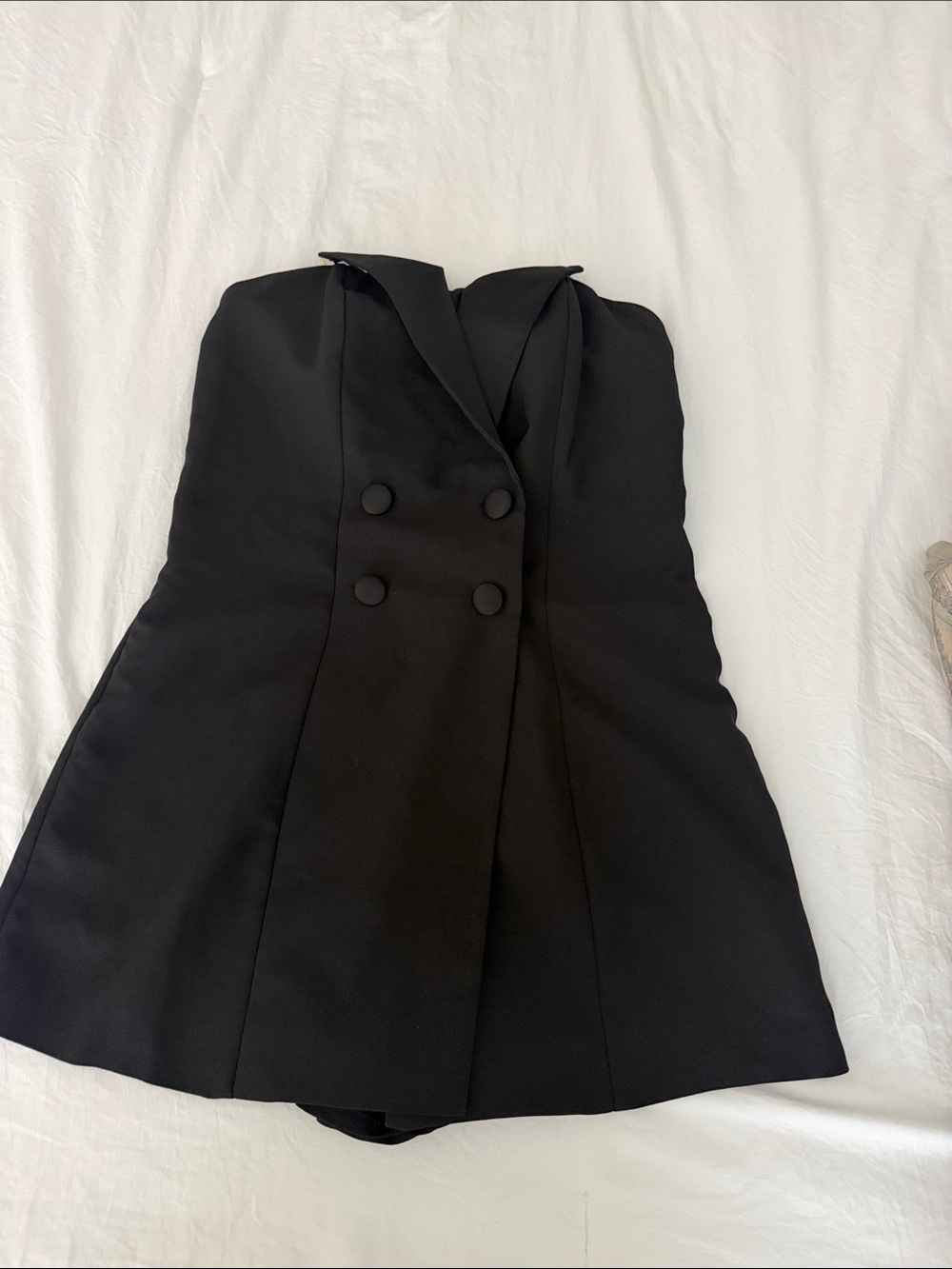 Strapless Double-Breasted Black Blazer Romper